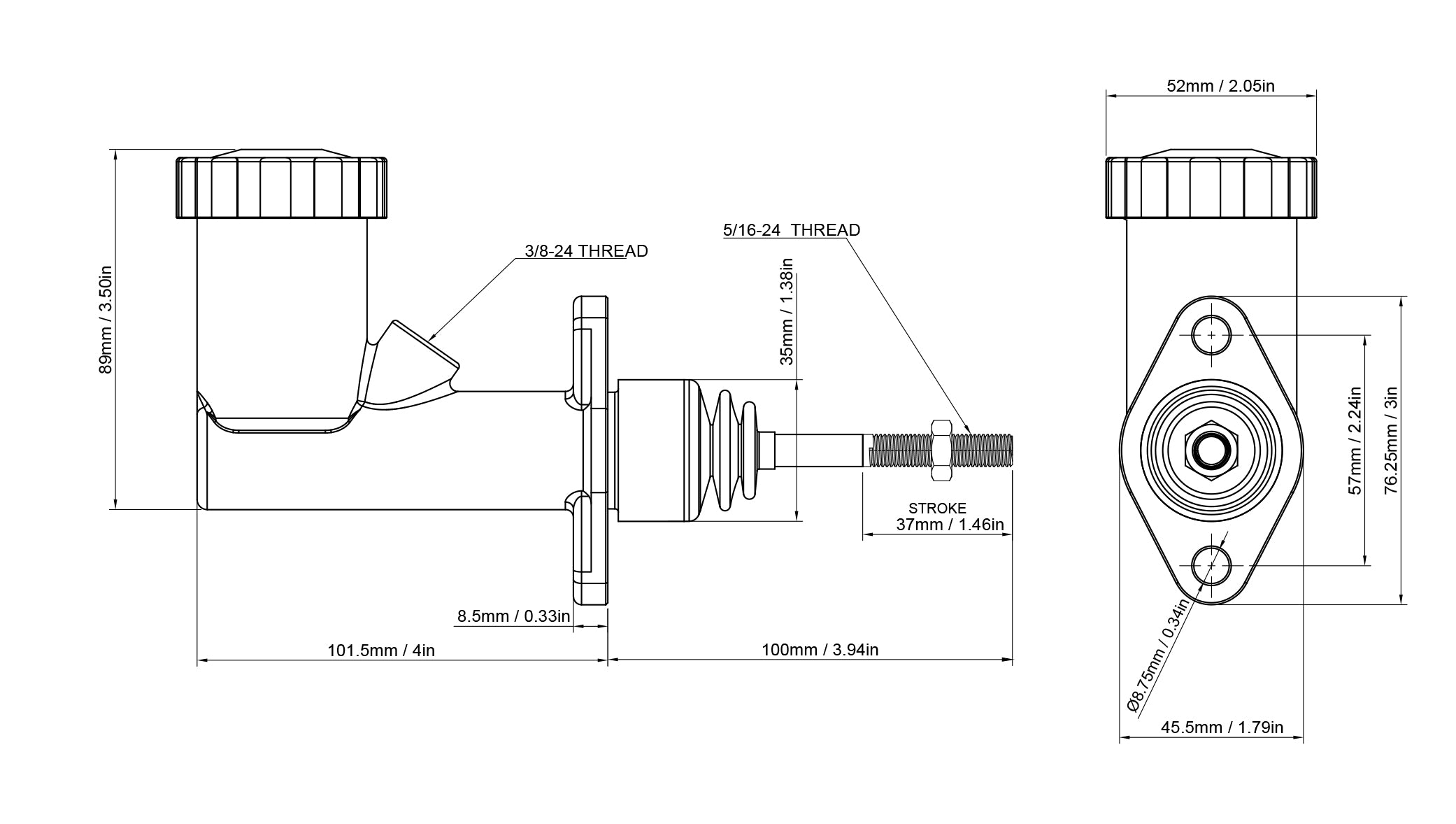 Stand-alone 3/4" internal reservoir master cylinder